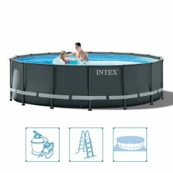 Intex 26326GN Ultra XTR Frame Zwembad 488×122 Cm + Zandfilterpomp En Trap Grijs