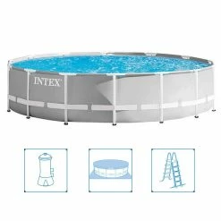 Intex 26724GN Prism Frame Zwembad 457×107 Cm + Filterpomp En Trap + Accessoires Grijs
