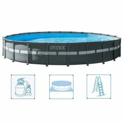 Intex 26340GN Ultra XTR Frame Zwembad 732×132 Cm + Zandfilterpomp En Trap + Accessoires Grijs